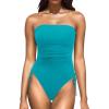 image:imageYonique Women Strapless One Piece Swimsuit Tummy Control Bandeau Bathing Suit Cheeky SwimwearTurquoise