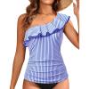 image:imageYonique Womens One Shoulder Tankini Swim Tops Ruffle Bathing Suit Tops No BottomsBlue Striped
