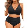 image:imageYonique Womens Plus Size Bikini High Waisted Swimsuits Two Piece Bathing Suits Tummy Control SwimwearDouble Straps Black