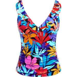image:imageYonique Womens Tankini Top Only Tummy Control Bathing Suit Top Ruffle Swimsuit Top V Neck Swim Tank Top No BottomColorful Leaves
