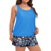 image:imageYonique Plus Size Tankini Swimsuits for Women Blouson Tankini Tops with Swim Shorts Two Piece Bathing SuitsBlue Flower 05