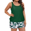 image:imageYonique Plus Size Tankini Swimsuits for Women Blouson Tankini Tops with Swim Shorts Two Piece Bathing SuitsGreen Floral