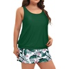 image:imageYonique Plus Size Tankini Swimsuits for Women Blouson Tankini Tops with Swim Shorts Two Piece Bathing SuitsGreen Floral