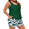 image:imageYonique Plus Size Tankini Swimsuits for Women Blouson Tankini Tops with Swim Shorts Two Piece Bathing SuitsGreen Floral