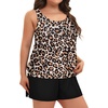 image:imageYonique Plus Size Tankini Swimsuits for Women Blouson Tankini Tops with Swim Shorts Two Piece Bathing SuitsLeopard 04