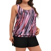 image:imageYonique Plus Size Tankini Swimsuits for Women Blouson Tankini Tops with Swim Shorts Two Piece Bathing SuitsPink Diagonal Stripe