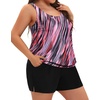 image:imageYonique Plus Size Tankini Swimsuits for Women Blouson Tankini Tops with Swim Shorts Two Piece Bathing SuitsPink Diagonal Stripe