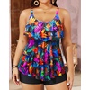 image:imageYonique Womens Plus Size Tankini Swimsuits with Shorts Two Piece Bathing Suits Ruffle Swimsuits Tummy Control SwimwearColorful Leaves