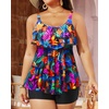 image:imageYonique Womens Plus Size Tankini Swimsuits with Shorts Two Piece Bathing Suits Ruffle Swimsuits Tummy Control SwimwearColorful Leaves