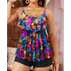 image:imageYonique Womens Plus Size Tankini Swimsuits with Shorts Two Piece Bathing Suits Ruffle Swimsuits Tummy Control SwimwearColorful Leaves