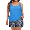 image:imageYonique Plus Size Tankini Swimsuits for Women Blouson Tankini Tops with Swim Shorts Two Piece Bathing SuitsBlue Flower 05