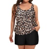image:imageYonique Plus Size Tankini Swimsuits for Women Blouson Tankini Tops with Swim Shorts Two Piece Bathing SuitsLeopard 04