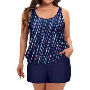 image:imageYonique Plus Size Tankini Swimsuits for Women Blouson Tankini Tops with Swim Shorts Two Piece Bathing SuitsNavy Meteor