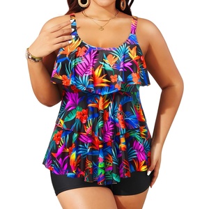 image:imageYonique Womens Plus Size Tankini Swimsuits with Shorts Two Piece Bathing Suits Ruffle Swimsuits Tummy Control SwimwearColorful Leaves