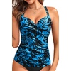 image:imageWomens Underwire Tankini Top Only  Push Up Swimsuit Top with Bra Support Tummy Control Bathing Suit Top No Bottom 2025Blue Leaves