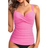 image:imageWomens Underwire Tankini Top Only  Push Up Swimsuit Top with Bra Support Tummy Control Bathing Suit Top No Bottom 2025Pink White Striped