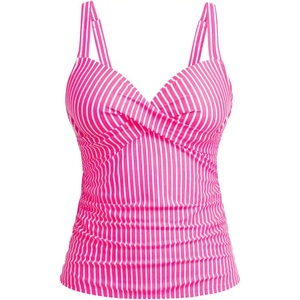 image:imageWomens Underwire Tankini Top Only  Push Up Swimsuit Top with Bra Support Tummy Control Bathing Suit Top No Bottom 2025Pink White Striped