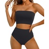 image:imageYonique Bandeau Bikini Strapless Swimsuit  Two Piece High Waisted Bathing Suits