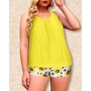 image:imageYonique Plus Size Tankini Swimsuits for Women Blouson Tankini Tops with Swim Shorts Two Piece Bathing SuitsYellow Sunflower