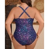 image:imageYonique Women Plus Size One Piece Swimsuit Tummy Control Bathing Suits Lace up Plunge SwimwearBluepurple Starry Sky