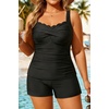 image:imageYonique Women Plus Size Tankini with Shorts  Two Piece Bathing Suit with Pockets Tummy Control Twist Front SwimsuitBlack