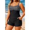 image:imageYonique Women Plus Size Tankini with Shorts  Two Piece Bathing Suit with Pockets Tummy Control Twist Front SwimsuitBlack Striped