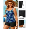 image:imageYonique Women Plus Size Tankini with Shorts  Two Piece Bathing Suit with Pockets Tummy Control Twist Front SwimsuitLeaves and Black