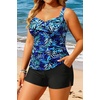image:imageYonique Women Plus Size Tankini with Shorts  Two Piece Bathing Suit with Pockets Tummy Control Twist Front SwimsuitLeaves and Black