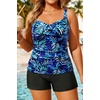 image:imageYonique Women Plus Size Tankini with Shorts  Two Piece Bathing Suit with Pockets Tummy Control Twist Front SwimsuitLeaves and Black