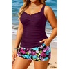 image:imageYonique Women Plus Size Tankini with Shorts  Two Piece Bathing Suit with Pockets Tummy Control Twist Front SwimsuitPurple and Flower