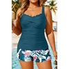 image:imageYonique Women Plus Size Tankini with Shorts  Two Piece Bathing Suit with Pockets Tummy Control Twist Front SwimsuitTeal Flower