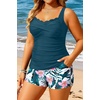 image:imageYonique Women Plus Size Tankini with Shorts  Two Piece Bathing Suit with Pockets Tummy Control Twist Front SwimsuitTeal Flower