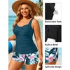 image:imageYonique Women Plus Size Tankini with Shorts  Two Piece Bathing Suit with Pockets Tummy Control Twist Front SwimsuitTeal Flower