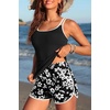 image:imageYonique Women Tankini Swimsuit with Shorts  Two Piece Tummy Control Bathing Suit with Pockets 2026 SwimwearBlack Flower