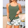 image:imageYonique Women Tankini Swimsuit with Shorts  Two Piece Tummy Control Bathing Suit with Pockets 2026 SwimwearGreen Palm Tree