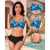 image:imageYonique Women Underwire Bikini Top  2026 Push Up Swimsuit Tops Padded Bra Bahting SuitBlue Leaves