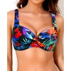 image:imageYonique Women Underwire Bikini Top  2026 Push Up Swimsuit Tops Padded Bra Bahting SuitColorful Blue Leaves
