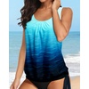 image:imageYonique Womens Blouson Tankini Top Only Loose Fit Swim Top No Bottom Modest SwimsuitAqua Gradient