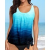 image:imageYonique Womens Blouson Tankini Top Only Loose Fit Swim Top No Bottom Modest SwimsuitAqua Gradient