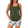 image:imageYonique Blouson Tankini Swimsuits for Women 2 Piece Bathing Suits Tops with Boyshorts Modest Loose Fit SwimwearGreen Palm Tree