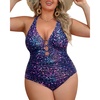 image:imageYonique Women Plus Size One Piece Swimsuit Tummy Control Bathing Suits Lace up Plunge SwimwearBluepurple Starry Sky