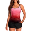 image:imageYonique Women Tankini Swimsuit with Shorts  Two Piece Tummy Control Bathing Suit with Pockets 2026 SwimwearRed Gradient
