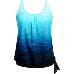 image:imageYonique Womens Blouson Tankini Top Only Loose Fit Swim Top No Bottom Modest SwimsuitAqua Gradient
