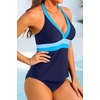 image:imageYonique Womens Two Piece Swimsuits Tummy Control Tankini Plus Size Bathing Suit Halter V Neck SwimwearBlue