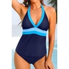 image:imageYonique Womens Two Piece Swimsuits Tummy Control Tankini Plus Size Bathing Suit Halter V Neck SwimwearBlue