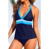 image:imageYonique Womens Two Piece Swimsuits Tummy Control Tankini Plus Size Bathing Suit Halter V Neck SwimwearBlue