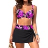 image:imageYonique Womens Underwire Bikini with Swim Skirt  2026 Tummy Control Two Piece Bathing Suit High Waisted Push Up SwimwearPink Floral Black