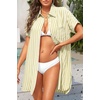 image:imageYonique Women Swimsuit Coverup Shirt  Button Down Bathing Suit Cover Ups Striped Beach Dress 2026Beige