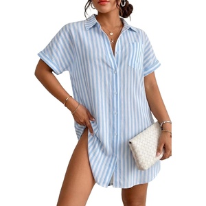 image:imageYonique Women Swimsuit Coverup Shirt  Button Down Bathing Suit Cover Ups Striped Beach Dress 2026Light Blue