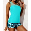 image:imageYonique Tankini Swimsuits for Women with Shorts Athletic Two Piece Bathing Suits Racerback Tank Tops SwimwearAqua Floral